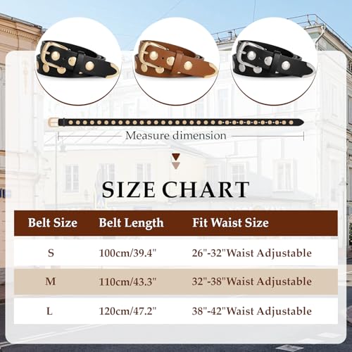 Studded Leather Belt for Women, Fashion Punk Belt for Jeans Dress Ladies Western Leather Belt.3