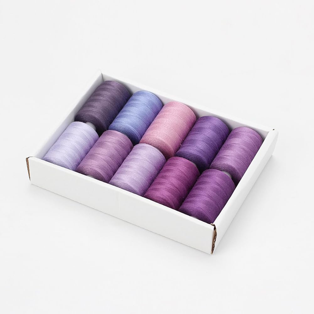10 Spool Solid Assorted Sewing Thread, 1000 Yards Polyester Embroidery String for DIY Stitching, Quilting, Hand & Machine, Purple Series