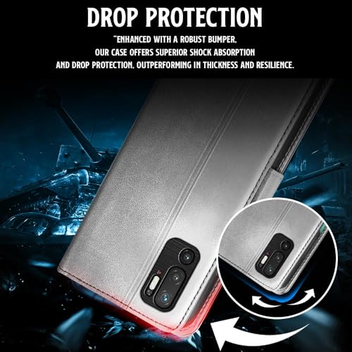 Image of WOW IMAGINE Shock Proof Flip Cover Back Case for Xiaomi Redmi Note 10T 5G | Poco M3 Pro 5G (Magnetic Button Flip Case | Wallet Pockets & Stand | Leather Finish | Stone Grey)