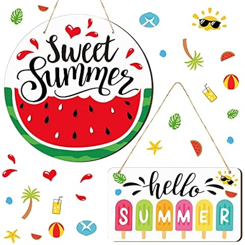 2 Pcs Hello Summer Sign Rustic Wood Decor Cover