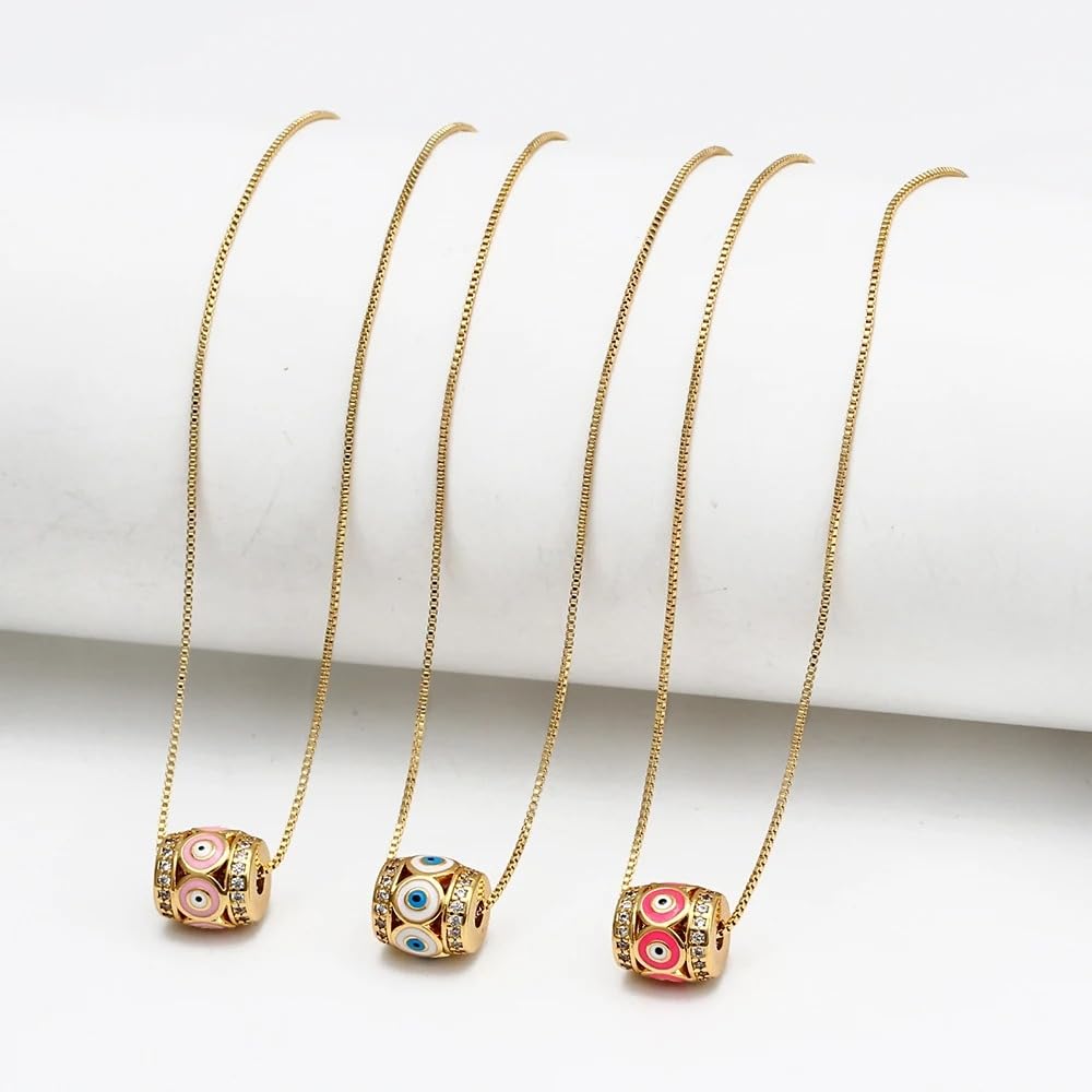 Collar con colgante de ojo malvado colorido de la suerte turca con aceite de goteo relleno de oro de 14 quilates para hombres y mujeres delicado