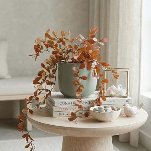 Image of Dekorly 2 Pack Artificial Plants Artificial Hanging Plants Faux Eucalyptus Leaf Greenery Fake Hanging Eucalyptus Plant (Green) (1, Orange)