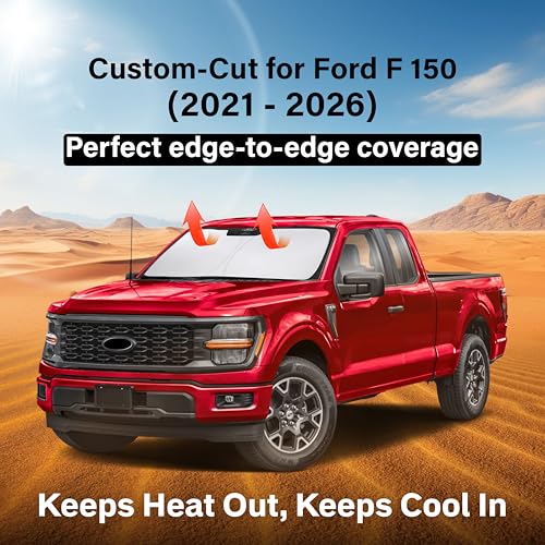 Image of EcoNour Windshield Sun Shade Compatible for Ford F-150 2021-2026 | Custom Fit Pickup Truck Front Window Sunshade | Foldable UV & Heat Reflective Sun Visor