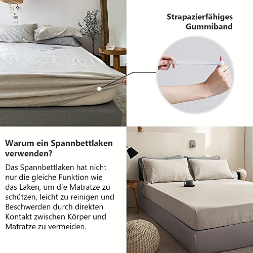 Simple&Opulence King Size Fitted Sheets, 100% Natural Linen Bed Sheet with 35cm Deep Pocket, Breathable Cozy Mattress Protector for Summer (Linen,150x200cm)