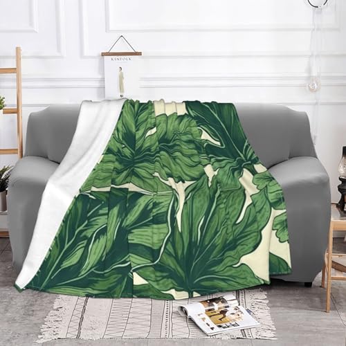 Couverture en flanelle douce toutes saisons plaid chaud feuillage vert