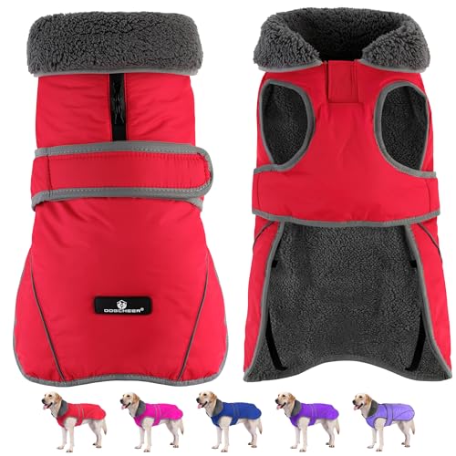 Dogcheer Dog Coat, Waterproof Dog Jacket Reflective Pet Winter Coat with Adjustable Hook & Loop, Christmas Puppy Fleece Jacket Warm Turtleneck Snowsuit for Small Medium Large Dogs - Red, S