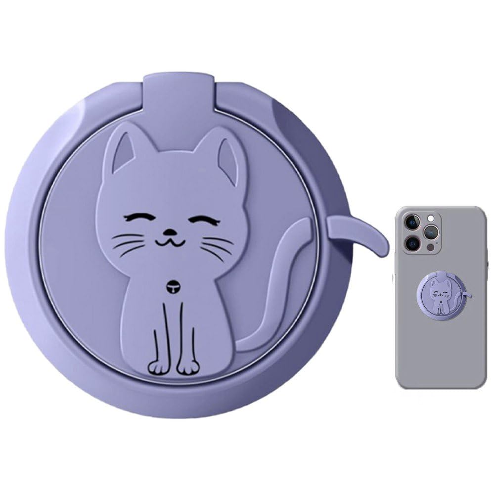 Hrippy Purple Cute Cat Phone Ring Stand Holder 360 Rotation Spin Phone Ring Grip Socket Metal Cat Convenient Smartphone Bracket For Cellphone