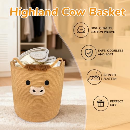 Image of Highland Cute Cow Basket for Nursery,Tall Large Laundry Blanket Gift Basket