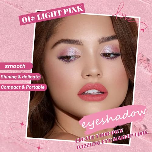 Image of WanTuoluo Sparkly Eyeshadow Palette for Women, Single Monochrome Eye Shadow Makeup, Shiny Pressed Cream Powder, Blendable Natural sombras para ojos, Holographic,Vegan,Travel (01-Glitter-Light Pink)