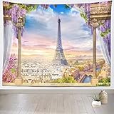 Loccor Eiffel Tower Tapestry Paris Tapestry Backdrop Romantic France City Wall Tapestry Paris Party Decor Vintage Balcony Sunset Paris Wall Hanging for Girls Bedroom Living Room Decor 60Wx50H Inches