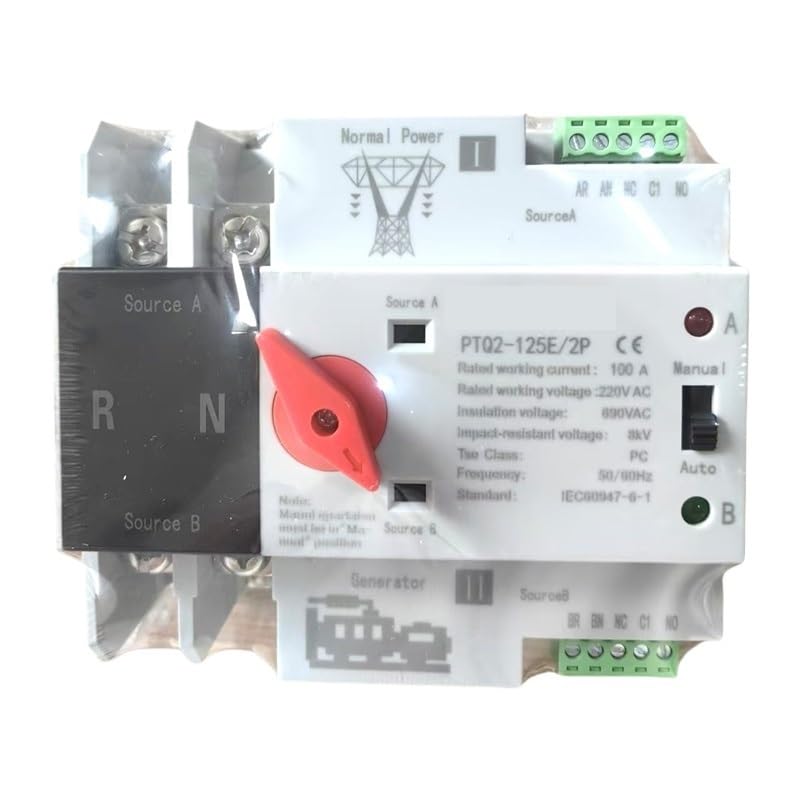 ATS 2P 100A Miniature Circuit Breaker Dual Power Transfer Switch PTQ2-125E/2P ATS 100A 2P