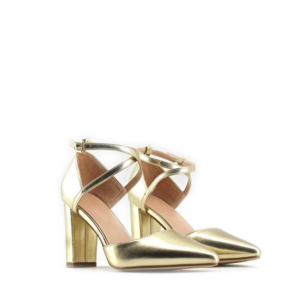 MODELISA - Zapatos De Tacón Ancho Salón PU Hebilla Pulsera Tobillo Fiesta Boda Novia Mujer