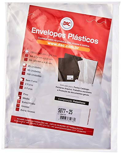 Blister 25 Envelope Médio sem furos, DAC, Blister 25 Envelope Médio sem furos 5077-25, Transparente