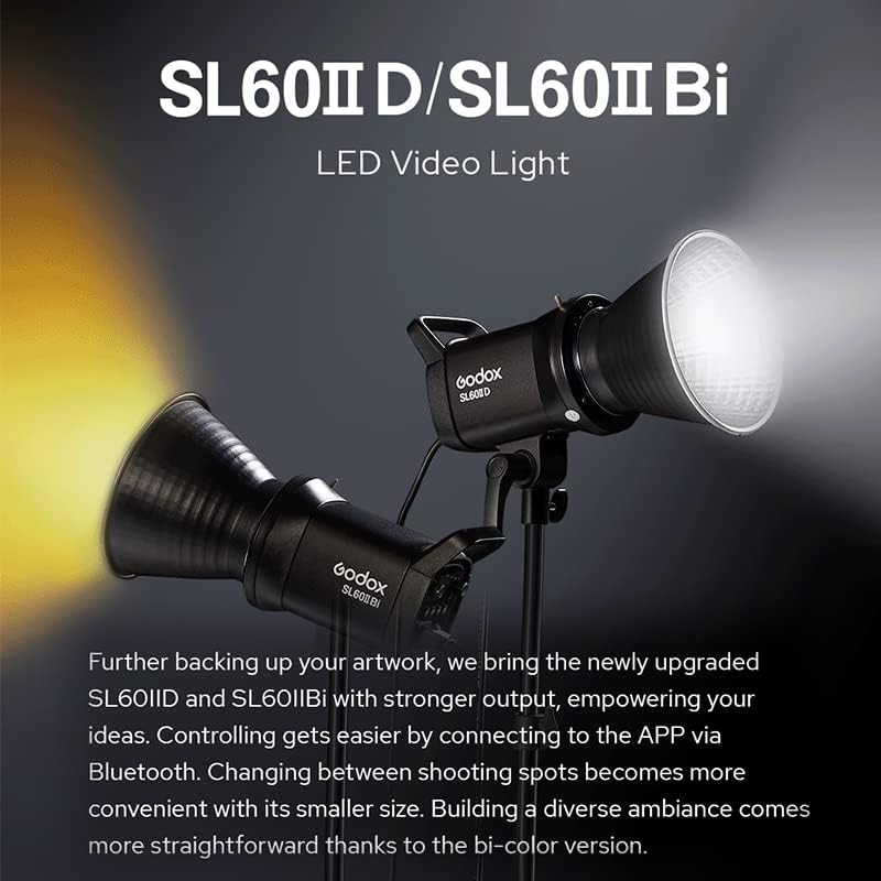 Godox SL60IIBi light with Bowens mount reflector attached