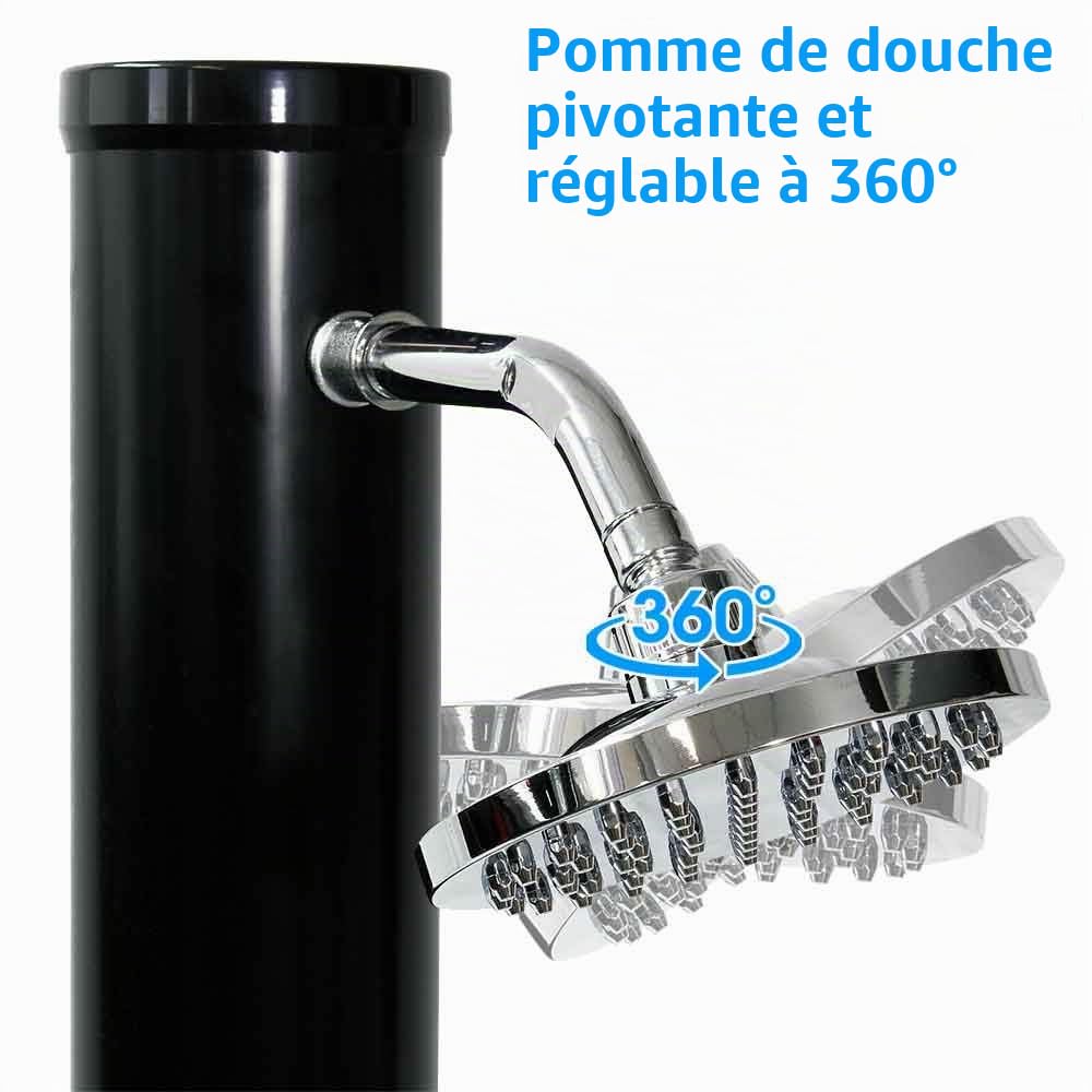 BAKAJI Douche Solaire pour Jardin, Piscine, extérieur, Camping, réservoir 20 l avec Pomme de Douche réglable, Lave Pieds, mélangeur d'eau Chaude, raccord Tuyau de Jardin, Dimensions 214 x 11,5 x 11,5
