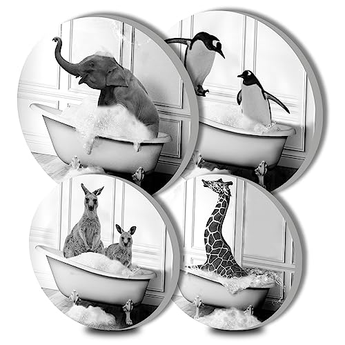 Animal Bath Round Metal Hob Covers, Pack of 4, Black & White Hob Covers for Electric Hobs, Top Burner, Gas Range Oven Protection, Kitchen Tools, Accessories, Modern Hob Top, Kitchen Decor