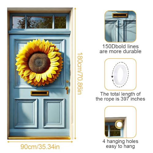 Image of Giant Sunflower Door Cover 35x71in Summer Bloom Blue