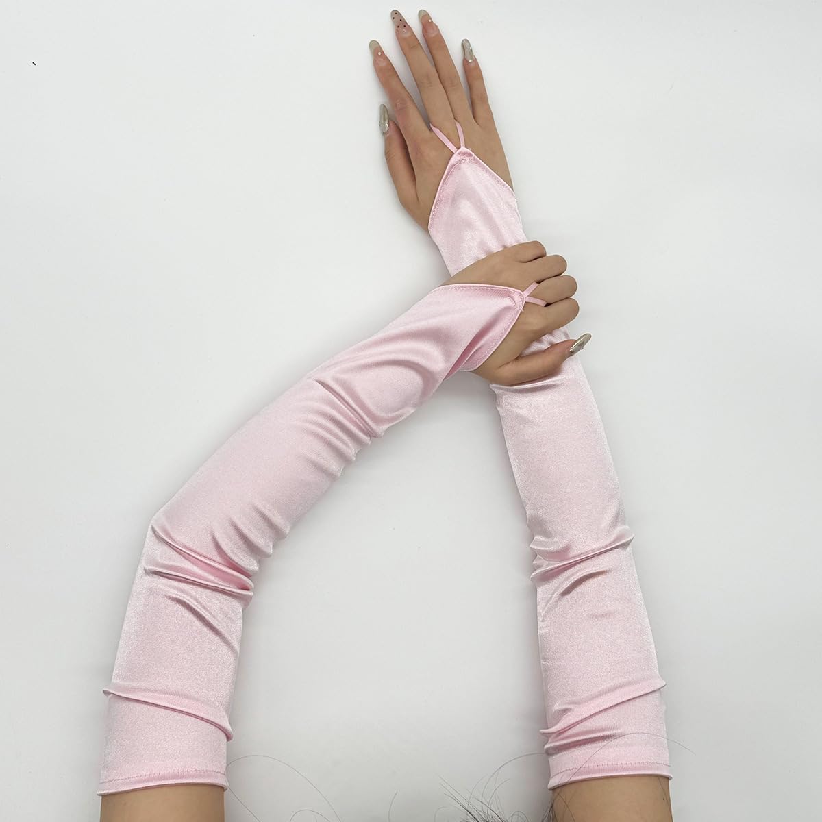 Satin Fingerless Gloves 1920s Stretchy Elbow Fingerless Glove for Bridal Wedding Party Evening Prom Opera Halloween Costumes - Image 3