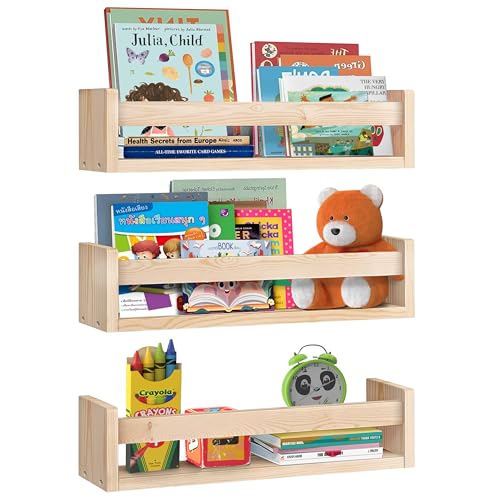 Image of Pafoli Floating Nursery Book Shelves 16.5 Inch 3-Pack - Sturdy, Safe Design, Easy to Mount | Baby Shelf for Wall, Ideal for Holding Toys, Books, and Art Supplies