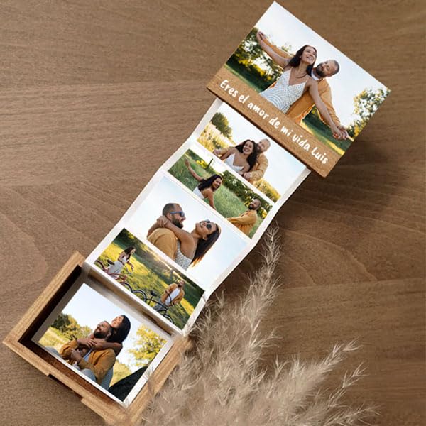 Transparent Gift Caja de Fotos Acordeón Personalizada con Fotos y Texto. Regalo Original para Parejas, Hombres o Mujeres. Regalos Personalizados. Caja de Sorpresa y Recuerdos. Álbum Desplegable