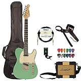 Sawtooth ET Series Electric Guitar Travel Bundle with Portable 5 Watt Amp, ChromaCast Padded Case, Cable, Tuner & Picks, Surf Green