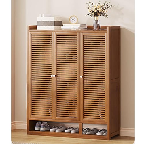 Zapatero moderno de bambú con puertas con persianas, gran zapatero independiente para entrada, pasillo, dormitorio, almacenamiento, elegante y funcional (A-88 x 32 x 110 cm)