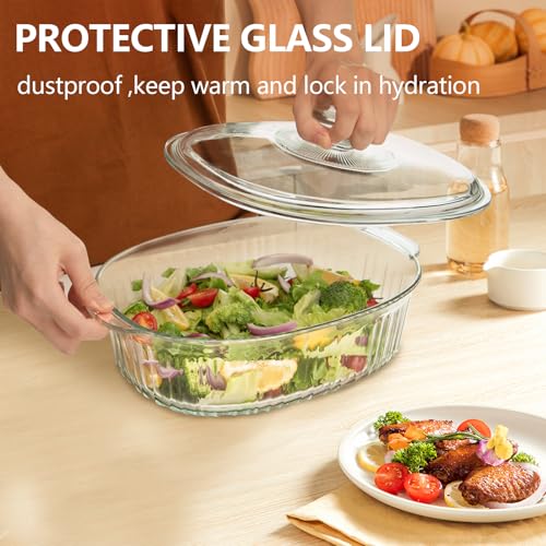 Luvan SJBL001 2.8L/3Qt Glass Casserole Dish With Lid, Ribbed Oval Glass Baking Dish For Oven & Microwave, Clear Lead-Free Covered Casserole Cookware thumb #5