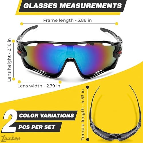 2 Pcs Sport Sunglasses Men - Lightweight & Flexible Running Glasses for Men and Women, Secure Fit, Scratch-Resistant Lenses, and Durable Design - Sports Glasses for Running, Cycling, Fishing, and More2