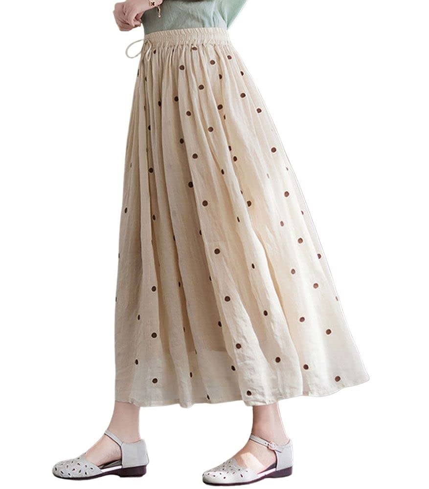 Elegancka damska spódnica w kropki o linii A, boho, swing, plisowana bawełniana spódnica midi