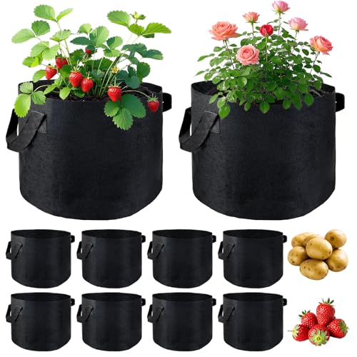 RUHUHUR 10 Pack 10 Gallon Vegetable Grow Bags for Indoor & Outdoor Gardening Plant Grow Bags with Handles Breathable Non-woven Durable Fabric Planting Pots for Vegetables Herbs and Flowers