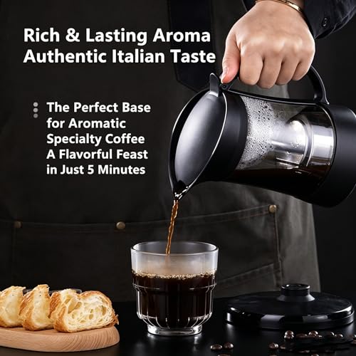 Image of Electric Moka pot, 3 /6 Cup Italian Espresso Maker, automatic power-off coffee maker, Glass Top Automatic Coffee Brewer, Full automatic coffee machine, Italian flavor, safe (340ml) | Borosilicate Glass Coffee Machine, Automatic Power Off,Espresso Machine,3 /6 Cups,Easy and Secure