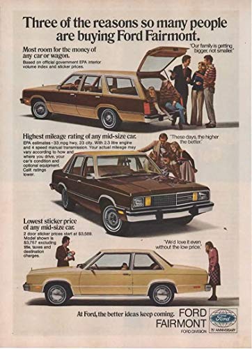 Magazine Print Ad: 1978 Ford Fairmont, 2-Door, 4-Door, Station Wagon,"Three of the Reasons