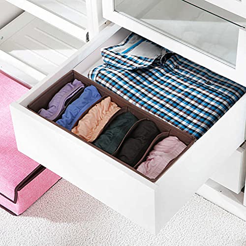 Image of HOKIPO Fabric Undergarment Organizer Storage Box For Drawers Bra Panty Socks Tie Lingerie Organizer For Wardrobe, 6 Grid, Brown (In-336), Drawer Organizers