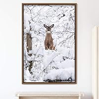 Framed Canvas Wall Art Deer Animals Deer Multicolor Photography Rustic Urban - 16x24 inches
