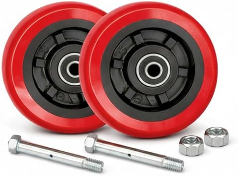 6 inch Pro-Tech Polyurethane Heavy Duty Caster Wheel Set of 2 - Wheel Only with 12 x 3-38 Axle and Nut Kit, 1/2 inch Bearing Diameter, Load Capacity 1000 lbs. per Wheel, Red and Black