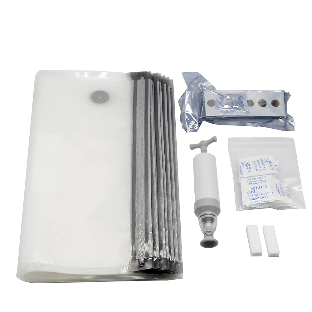 3D Printer Filament Storage Bags (10-Pack) Vacuum Compression Sealed Dry Bag with Hand Pump, Desiccants, 6-dots Humidity Indicator Cards