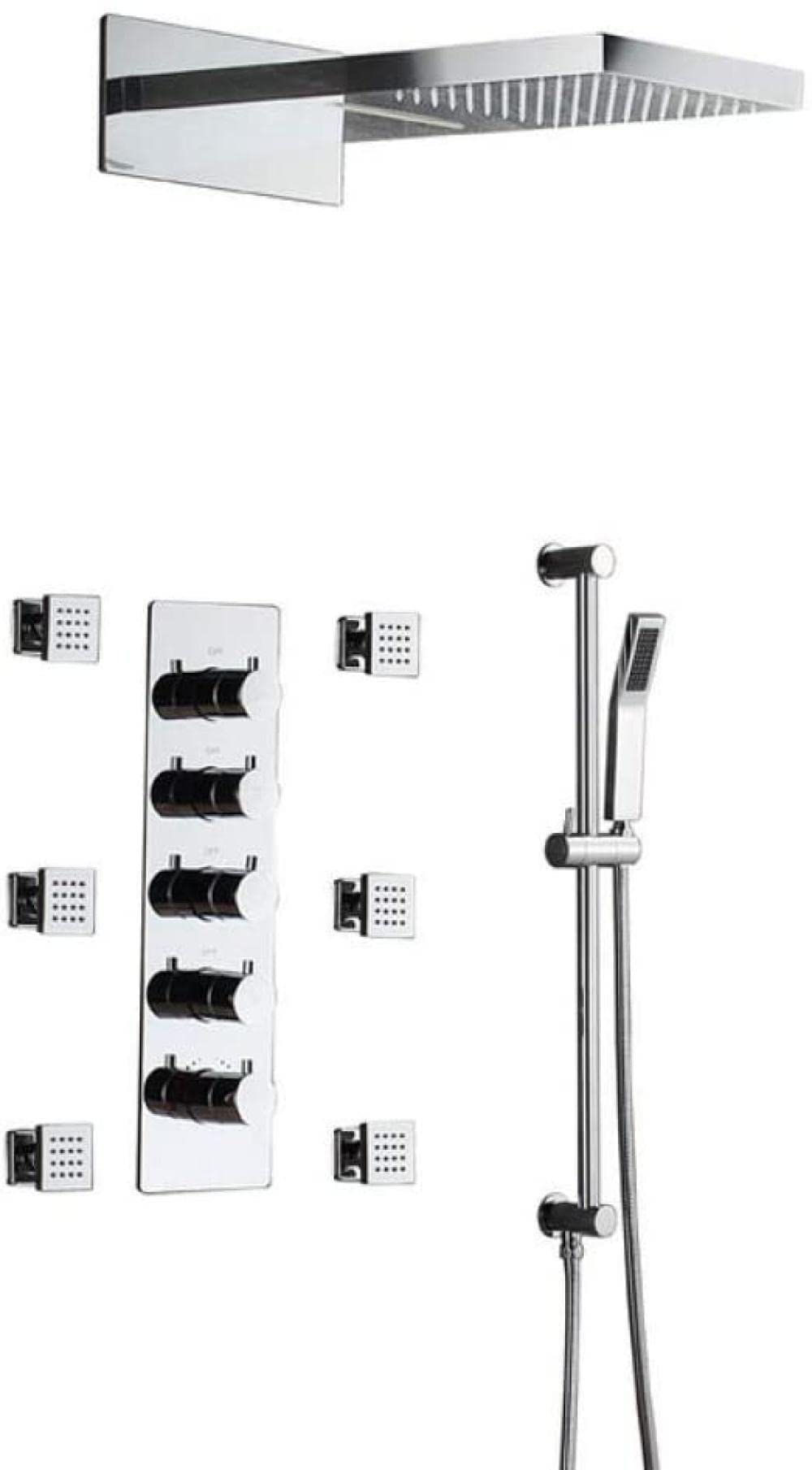 GLJTUO Thermostatic Control Rainfall Shower Set Brass Bathroom Shower Faucet System Bathroom Rain Mixer Shower Combo Set Decoration