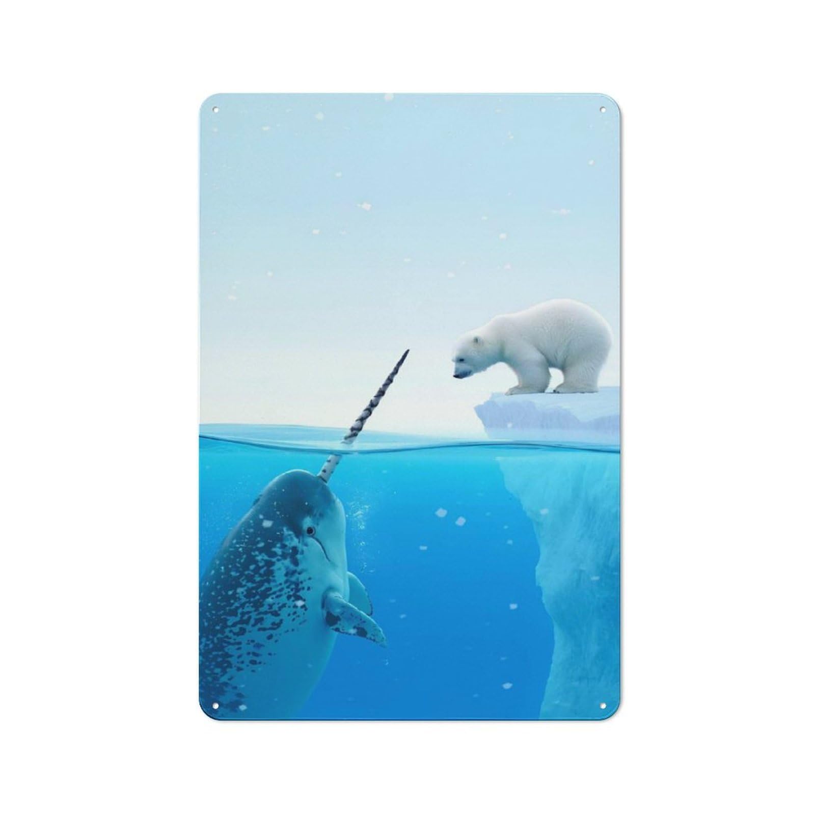 Narwhal And Polar Bear Garage Metal Sign 30x20cm, Weathered Look Shed Wall Plaque for Garage, Workshop, Shed Or Utility Room