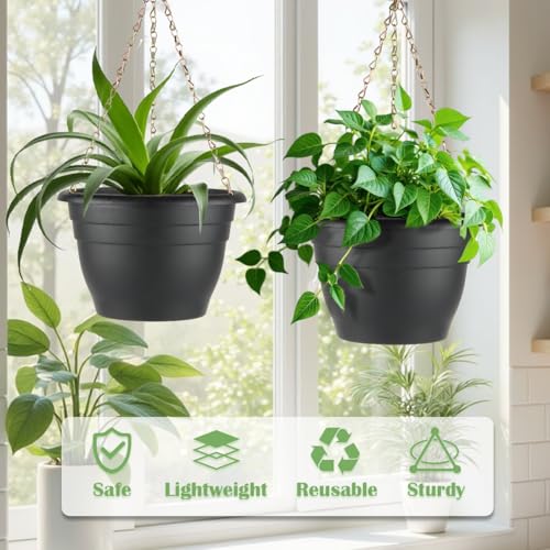 Image of RooTrimmer 3 Pack 11 Inch Plant Pots for Indoor Outdoor,Plastic Floor Planters with Drainage Holes,Lightweight Durable Flower Pots for Home,Patio & Garden(Black)