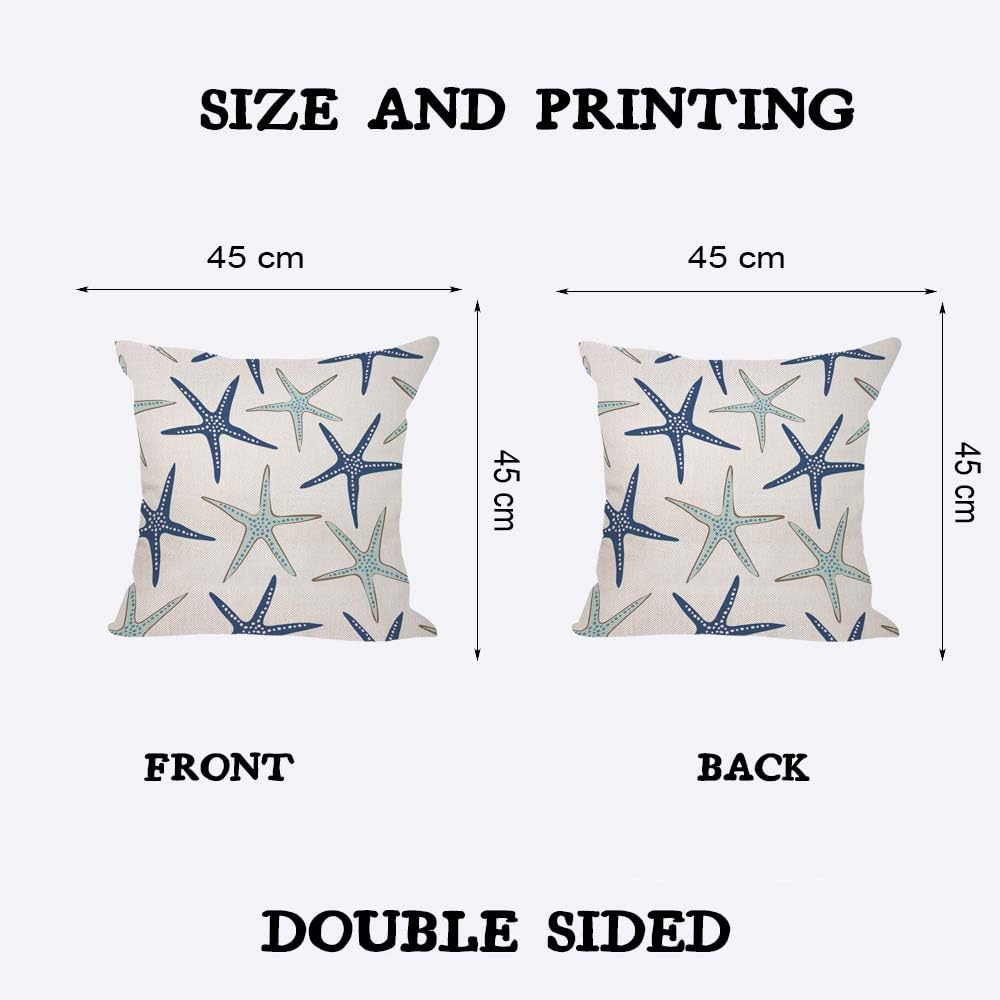 Orythyra Cushion Cover 45x45cm Navy Blue and Turquoise Starfish Cotton Linen Pillow Cover Decorative Throw Pillows Farmhouse Decor for Home Cushion Case 18x18 Inch - Image 2