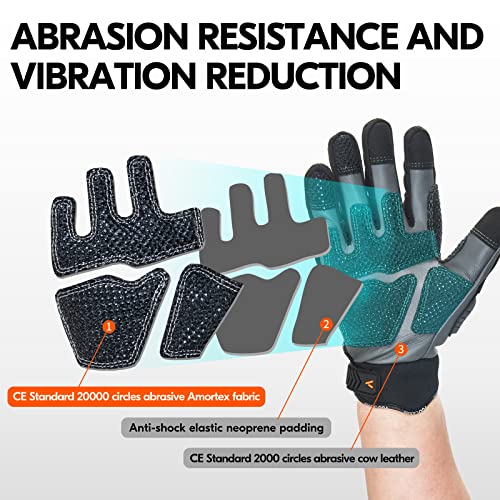 Vgo... 1Pair Safety Leather Work Gloves,Mechanics Gloves,Impact Gloves,Anti-Vibration Gloves,Rigger Gloves,Heavy Duty,Water Resistant(Size M,Gray,Ca7722Wr) #TOP3