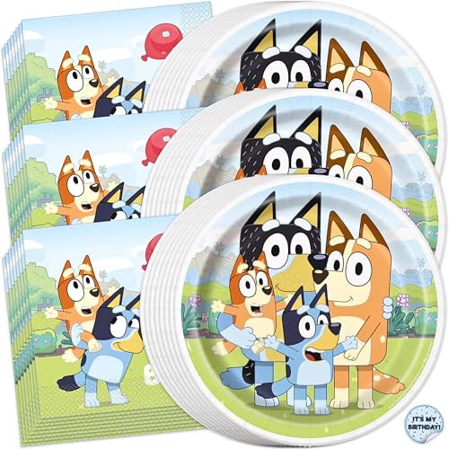 Bluey Plates and Napkins for 32 Guests | Bluey Birthday Decorations for Party | Officially Licensed