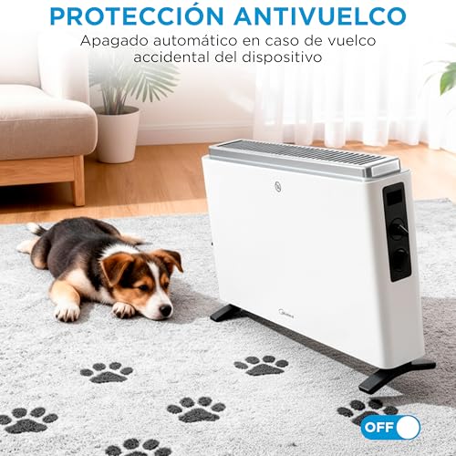 Miniatura 8 de Midea Convector Radiador Electrico Bajo Consumo 2000w Calefactor Electrico Con Termostato Regulable, Estufa Eléctrica Con 3 Niveles De Potencia, Emisor Térmico Con Protección De Sobrecalentamiento