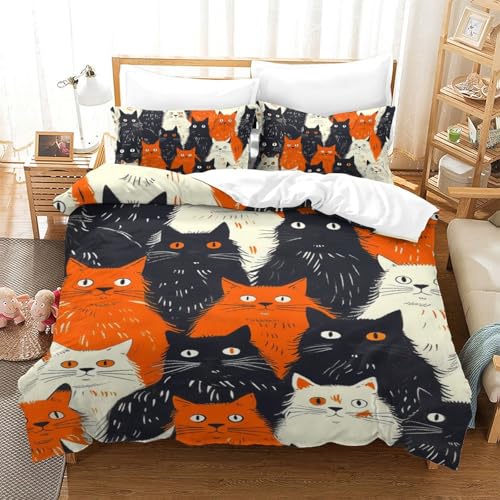 Housse de couette chat 3D lit simple 140x200 microfibre ado - 2