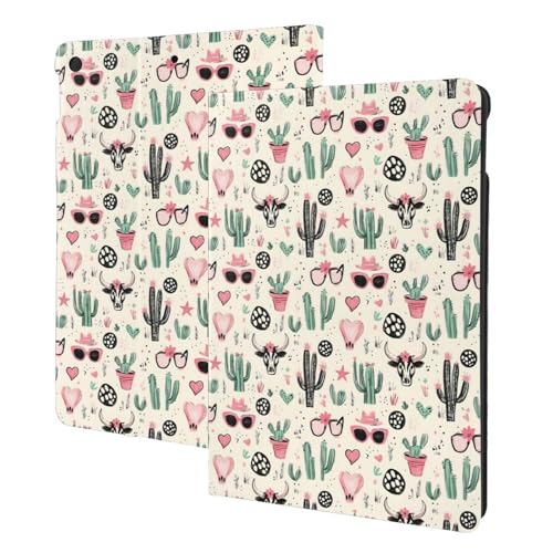 Protège iPad 10.2 à veille automatique avec support folio intégré imprimé cactus branché