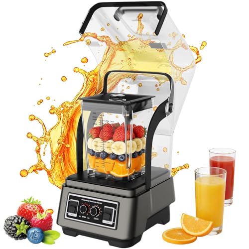 TAIMIKO Commercial Blender Smoothie Maker Quiet 2.5L Countertop Professional Electric Blender for Kitchen 2200W Jug Blender Stand Mixer for Shakes Smoothies Ice Crushing Frozen Drinks Silent Cover