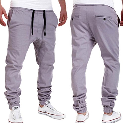 Amlaiworld_Hombre Pantalones casuales Deportes jogging para la Gris