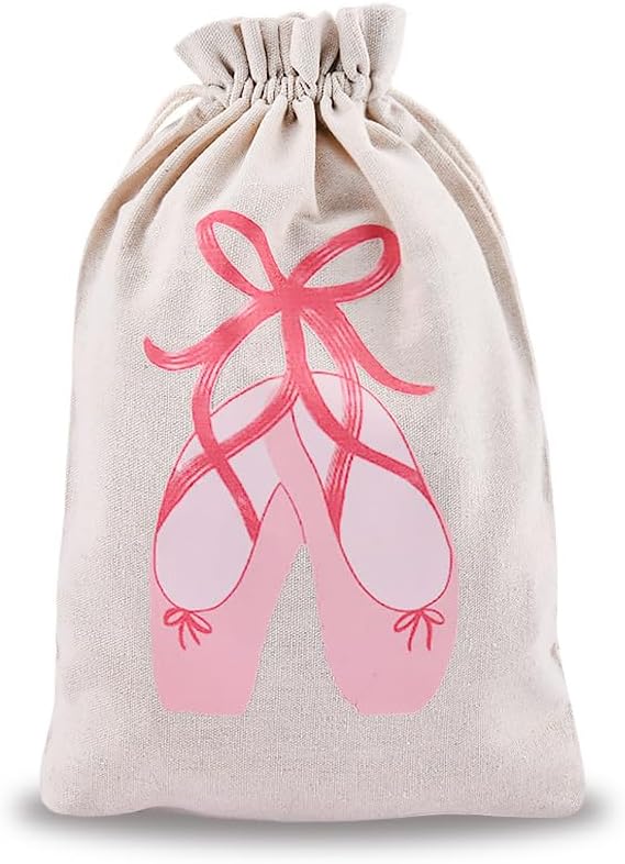 Ballet Dance Shoe Bag Drawstring Gift Bag Canvas Cinch Travel Pouch Dance Birthday Party Favors Goodie Bags for Ballerina Ballet Lover Reusable Wrapping Gifts Treat Snack Storage Bags 7.8 * 11.8 Inch
