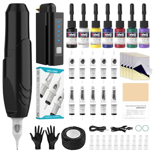 Kit de Tatuaje Profesional Solong Juego completo con 10 cartuchos de tatuaje, 7 tintas de tatuaje, batería de 1500 mAh, ideal para principiantes y tatuadores profesionales SL-TKEM156AEU-1 Kit de Tatuaje Profesional Solong Juego completo con 10 cartuchos de tatuaje, 7 tintas de tatuaje, batería de 1500 mAh, ideal para principiantes y tatuadores profesionales SL-TKEM156AEU-1