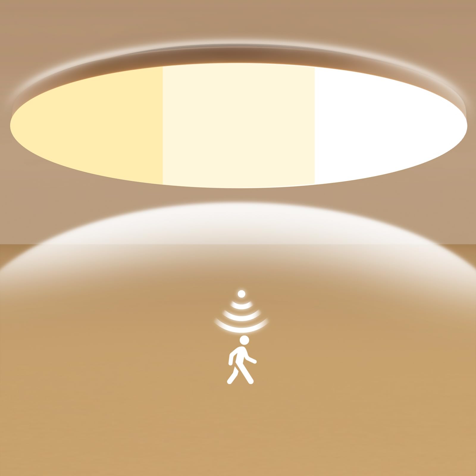LEZOE Lámpara de techo LED con detector de movimiento regulable, 25W 3380lm 135(Lm/W) dimmable, ajustable, sensor 3000K/4000K/6500K Ideal para baño, garaje, sótano, balcón, entrada Ø35cmx6cm